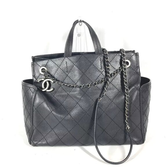CHANEL Matelasse Double Chain Quilted CC logo Tote Bag 2WAY Shoulder Bag - Picture 1 of 14
